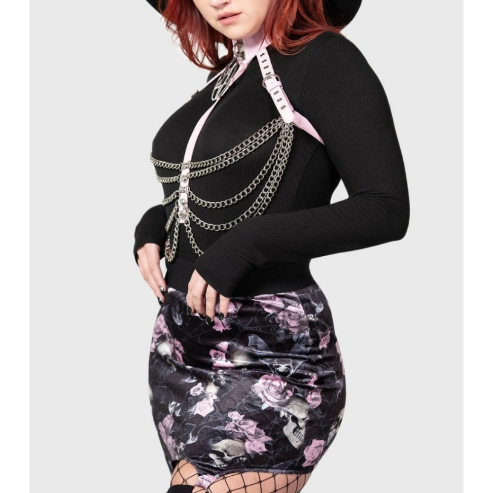 Killstar Cassandra Velvet Mini Skirt [Black/Pink] - Picture 5 of 8